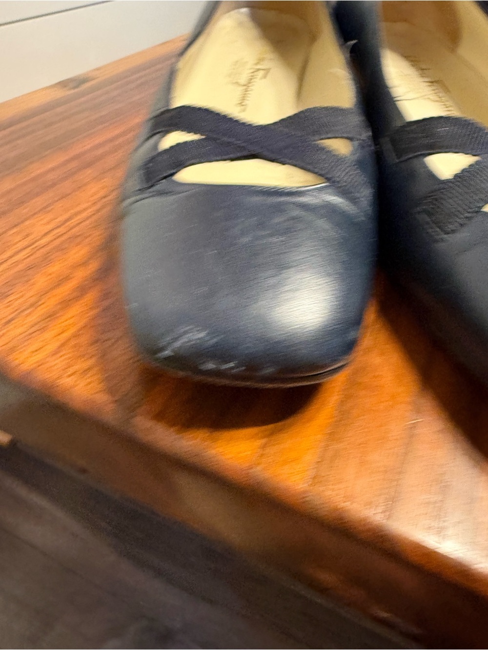Salvatore Ferragamo Navy Leather Ballet Low Heel with Crisscross Straps - Picture 12 of 14